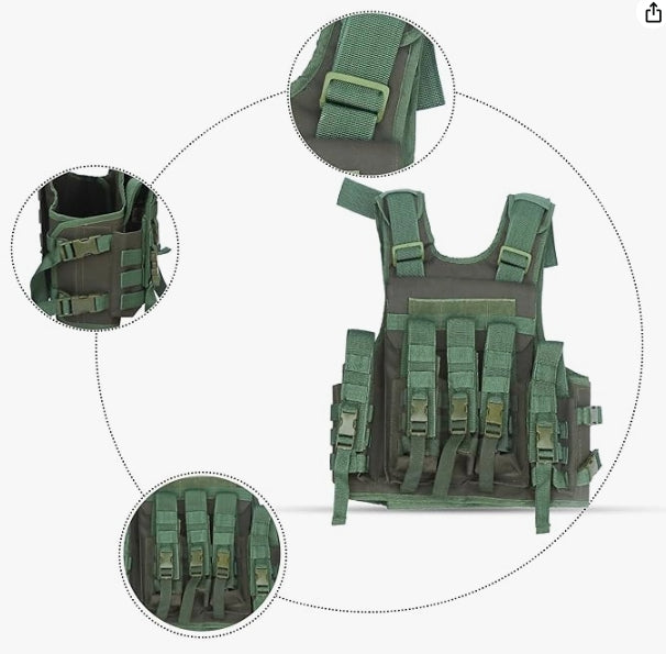 AZAD GEARS ARMY TECTICAL HARNESS VEST FOR ARY WITH STUFF ORGANIZER AND POUCHES| MEN & WOMEN | ARMY GREEN | FREE SIZE