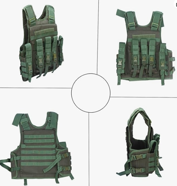AZAD GEARS ARMY TECTICAL HARNESS VEST FOR ARY WITH STUFF ORGANIZER AND POUCHES| MEN & WOMEN | ARMY GREEN | FREE SIZE