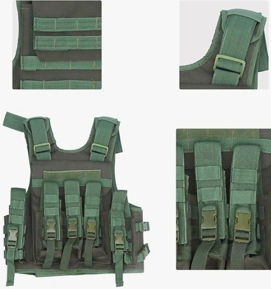 AZAD GEARS ARMY TECTICAL HARNESS VEST FOR ARY WITH STUFF ORGANIZER AND POUCHES| MEN & WOMEN | ARMY GREEN | FREE SIZE