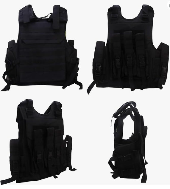 AZAD GEARS ARMY TECTICAL HARNESS VEST FOR ARY WITH STUFF ORGANIZER AND POUCHES| MEN & WOMEN | ARMY BLACK | FREE SIZE