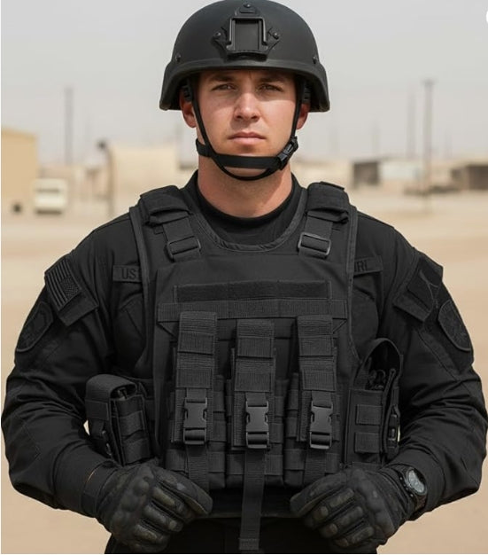 AZAD GEARS ARMY TECTICAL HARNESS VEST FOR ARY WITH STUFF ORGANIZER AND POUCHES| MEN & WOMEN | ARMY BLACK | FREE SIZE
