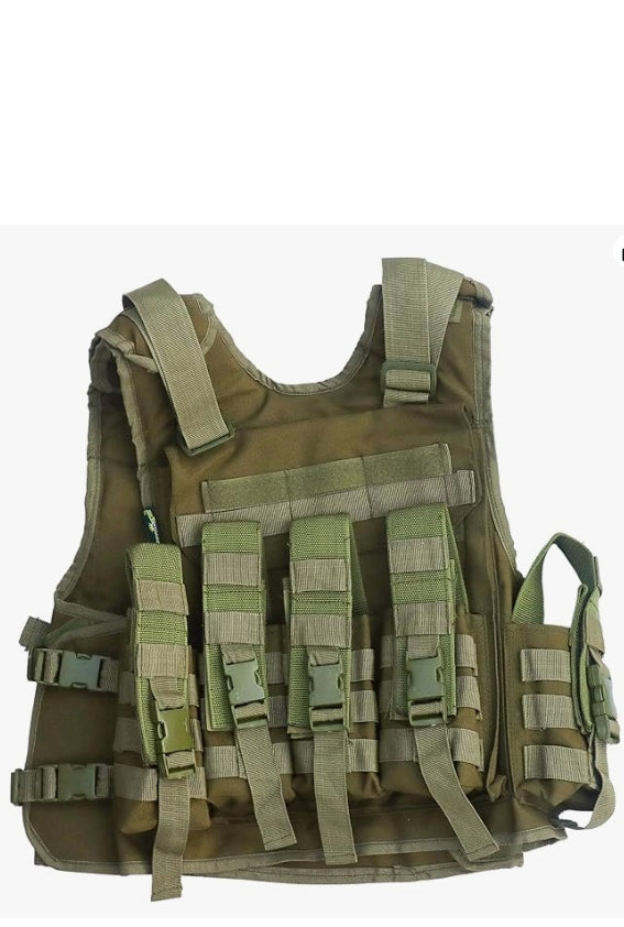 AZAD GEARS ARMY TECTICAL HARNESS VEST FOR ARY WITH STUFF ORGANIZER AND POUCHES| MEN & WOMEN | ARMY GREEN | FREE SIZE