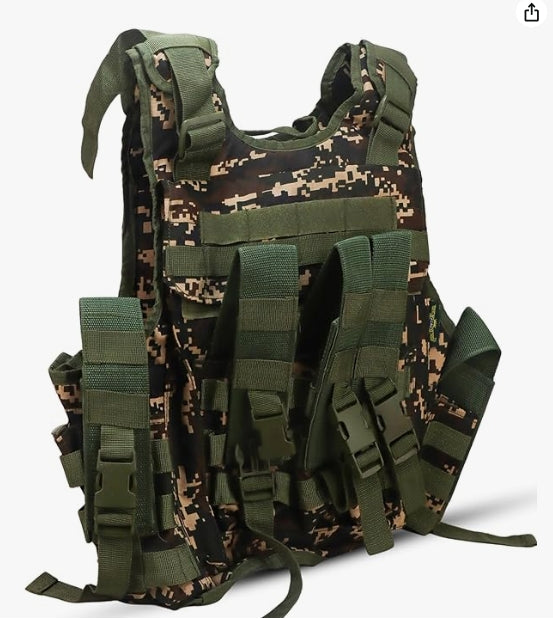 AZAD GEARS ARMY TECTICAL HARNESS VEST FOR ARY WITH STUFF ORGANIZER AND POUCHES| MEN & WOMEN | ARMY NEW DIGITAL CAMOUFLAGE | FREE SIZE