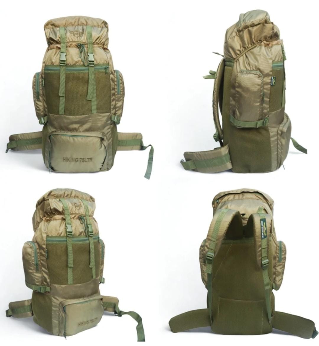 AZAD GEARS ARMY METAL FRAME HIKING RUCKSACK 75 LTR BAG WITH  MULTIPLE POCKETS AND PROTECTED BASE FOR TREKKING AND TRAVELLING | MEN & WOMEN | ARMY GREEN| LARGE CAPACITY