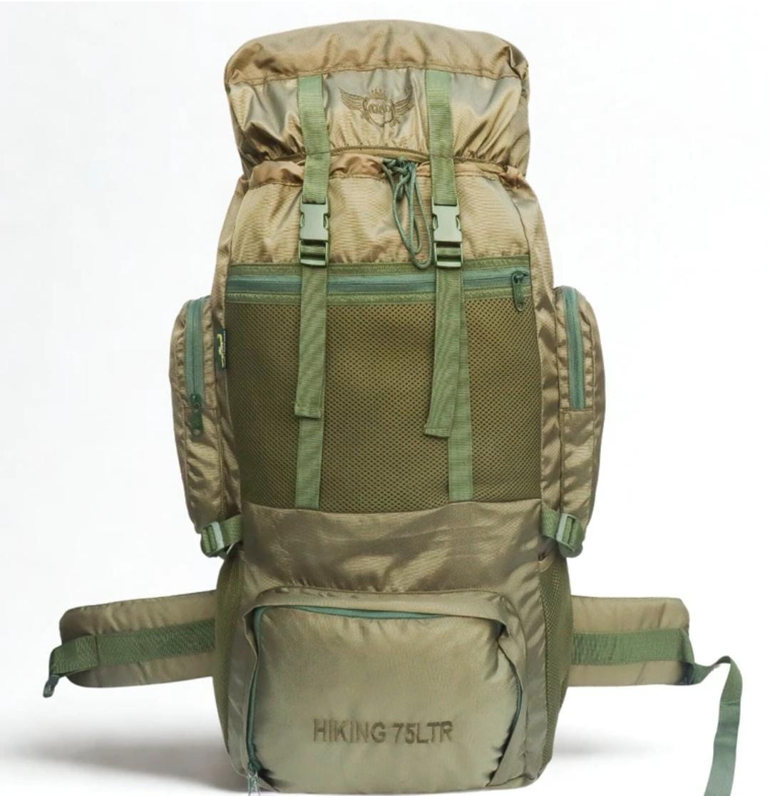 AZAD GEARS ARMY METAL FRAME HIKING RUCKSACK 75 LTR BAG WITH  MULTIPLE POCKETS AND PROTECTED BASE FOR TREKKING AND TRAVELLING | MEN & WOMEN | ARMY GREEN| LARGE CAPACITY