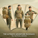 AZAD GEARS ARMY METAL FRAME HIKING RUCKSACK 75 LTR BAG WITH MULTIPLE POCKETS AND PROTECTED BASE FOR TREKKING AND TRAVELLING | MEN & WOMEN | ARMY LITE GREEN| LARGE CAPACITY