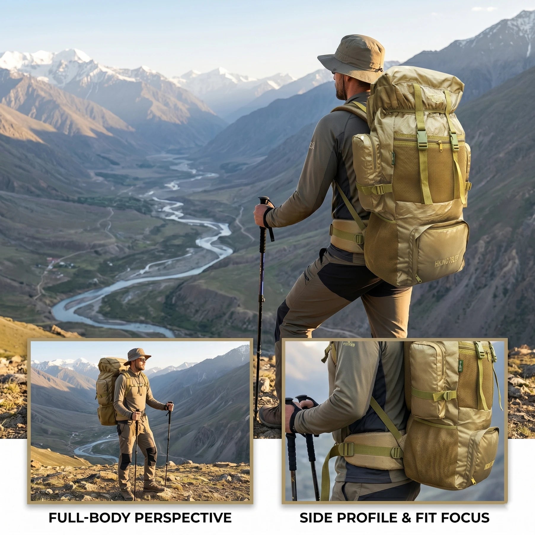 AZAD GEARS ARMY METAL FRAME HIKING RUCKSACK 75 LTR BAG WITH MULTIPLE POCKETS AND PROTECTED BASE FOR TREKKING AND TRAVELLING | MEN & WOMEN | ARMY LITE GREEN| LARGE CAPACITY