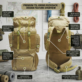 AZAD GEARS ARMY METAL FRAME HIKING RUCKSACK 75 LTR BAG WITH MULTIPLE POCKETS AND PROTECTED BASE FOR TREKKING AND TRAVELLING | MEN & WOMEN | ARMY LITE GREEN| LARGE CAPACITY