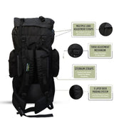 AZAD GEARS ARMY METAL FRAME HIKING RUCKSACK 125 LTR BAG WITH DETACHABLE 15 LTR BACKPACK AND MULTIPLE POCKETS AND  PROTECTED BASE FOR TREKKING AND TRAVELLING | MEN & WOMEN | ARMY BLACK| LARGE CAPACITY