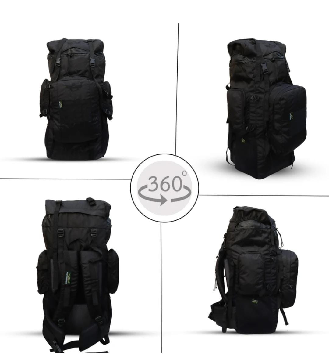 AZAD GEARS ARMY METAL FRAME HIKING RUCKSACK 125 LTR BAG WITH DETACHABLE 15 LTR BACKPACK AND MULTIPLE POCKETS AND  PROTECTED BASE FOR TREKKING AND TRAVELLING | MEN & WOMEN | ARMY BLACK| LARGE CAPACITY