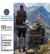 AZAD GEARS ARMY METAL FRAME HIKING RUCKSACK 125 LTR BAG WITH DETACHABLE 15 LTR BACKPACK AND MULTIPLE POCKETS AND  PROTECTED BASE FOR TREKKING AND TRAVELLING | MEN & WOMEN | ARMY BLACK| LARGE CAPACITY