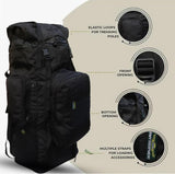 AZAD GEARS ARMY METAL FRAME HIKING RUCKSACK 125 LTR BAG WITH DETACHABLE 15 LTR BACKPACK AND MULTIPLE POCKETS AND  PROTECTED BASE FOR TREKKING AND TRAVELLING | MEN & WOMEN | ARMY BLACK| LARGE CAPACITY