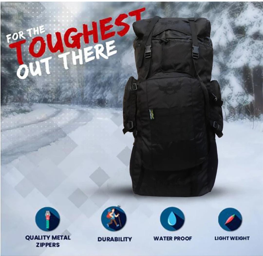 AZAD GEARS ARMY METAL FRAME HIKING RUCKSACK 125 LTR BAG WITH DETACHABLE 15 LTR BACKPACK AND MULTIPLE POCKETS AND  PROTECTED BASE FOR TREKKING AND TRAVELLING | MEN & WOMEN | ARMY BLACK| LARGE CAPACITY