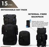 AZAD GEARS ARMY METAL FRAME HIKING RUCKSACK 125 LTR BAG WITH DETACHABLE 15 LTR BACKPACK AND MULTIPLE POCKETS AND  PROTECTED BASE FOR TREKKING AND TRAVELLING | MEN & WOMEN | ARMY BLACK| LARGE CAPACITY
