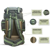 AZAD GEARS ARMY METAL FRAME HIKING RUCKSACK 125 LTR BAG WITH DETACHABLE BACKPACK AND MULTIPLE POCKETS AND  PROTECTED BASE FOR TREKKING AND TRAVELLING | MEN & WOMEN | ARMY CHECK GREEN | LARGE CAPACITY