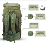AZAD GEARS ARMY METAL FRAME HIKING RUCKSACK 125 LTR BAG WITH DETACHABLE BACKPACK AND MULTIPLE POCKETS AND  PROTECTED BASE FOR TREKKING AND TRAVELLING | MEN & WOMEN | ARMY GREEN | LARGE CAPACITY