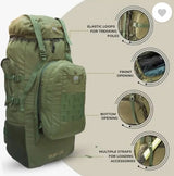 AZAD GEARS ARMY METAL FRAME HIKING RUCKSACK 125 LTR BAG WITH DETACHABLE BACKPACK AND MULTIPLE POCKETS AND  PROTECTED BASE FOR TREKKING AND TRAVELLING | MEN & WOMEN | ARMY GREEN | LARGE CAPACITY