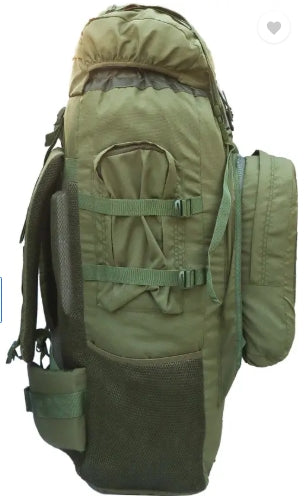 AZAD GEARS ARMY METAL FRAME HIKING RUCKSACK 125 LTR BAG WITH DETACHABLE BACKPACK AND MULTIPLE POCKETS AND  PROTECTED BASE FOR TREKKING AND TRAVELLING | MEN & WOMEN | ARMY GREEN | LARGE CAPACITY