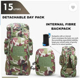 AZAD GEARS ARMY METAL FRAME HIKING RUCKSACK 125 LTR BAG WITH DETACHABLE 15 LTR BACKPACK AND MULTIPLE POCKETS AND  PROTECTED BASE FOR TREKKING AND TRAVELLING | MEN & WOMEN | ARMY JUNGLE| LARGE CAPACITY