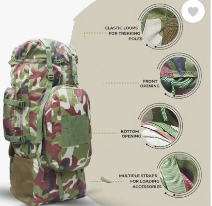 AZAD GEARS ARMY METAL FRAME HIKING RUCKSACK 125 LTR BAG WITH DETACHABLE 15 LTR BACKPACK AND MULTIPLE POCKETS AND  PROTECTED BASE FOR TREKKING AND TRAVELLING | MEN & WOMEN | ARMY JUNGLE| LARGE CAPACITY