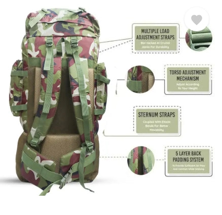 AZAD GEARS ARMY METAL FRAME HIKING RUCKSACK 125 LTR BAG WITH DETACHABLE 15 LTR BACKPACK AND MULTIPLE POCKETS AND  PROTECTED BASE FOR TREKKING AND TRAVELLING | MEN & WOMEN | ARMY JUNGLE| LARGE CAPACITY