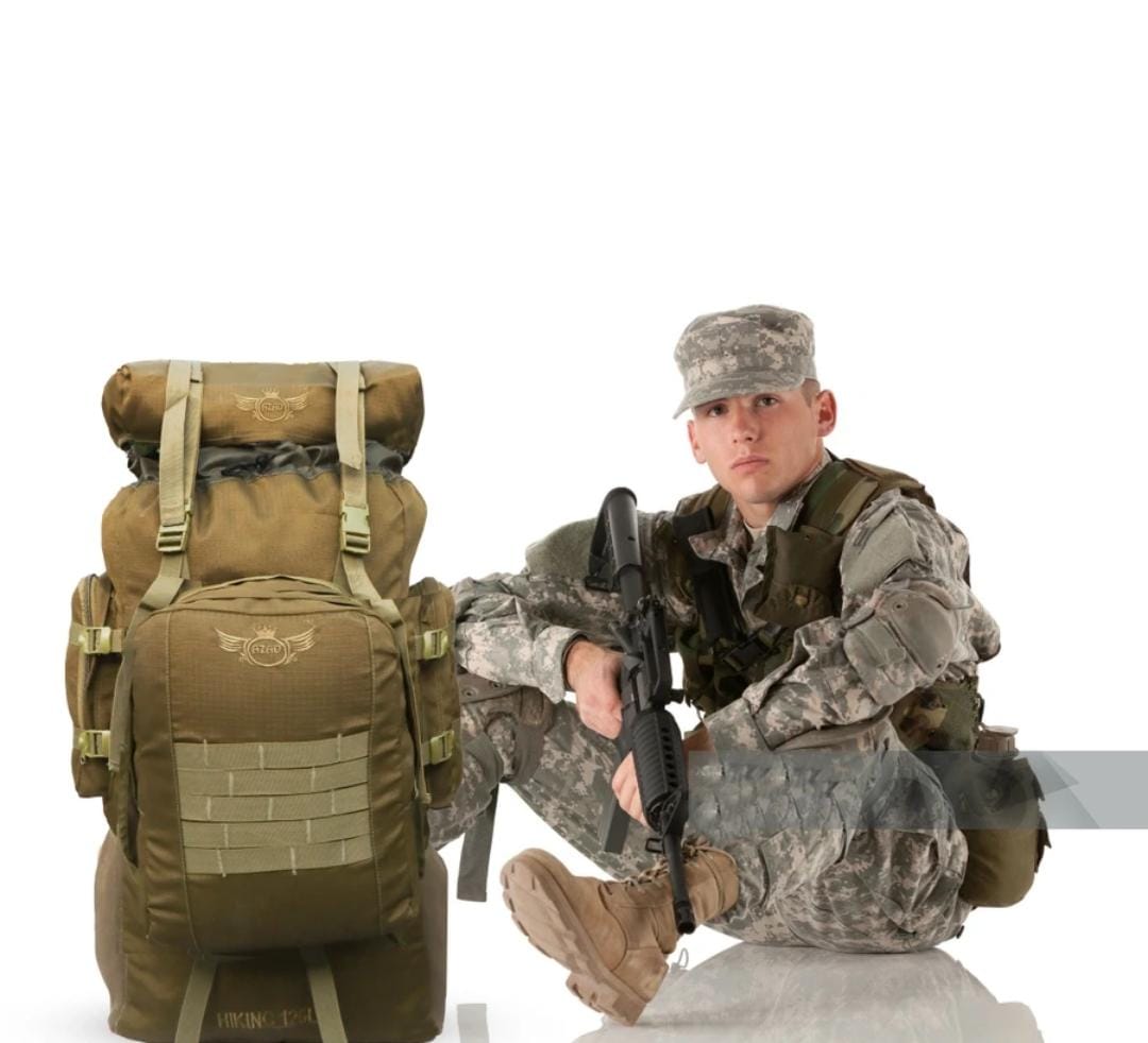 AZAD GEARS ARMY METAL FRAME HIKING RUCKSACK 125 LTR BAG WITH DETACHABLE 15 LTR BACKPACK AND MULTIPLE POCKETS AND  PROTECTED BASE FOR TREKKING AND TRAVELLING | MEN & WOMEN | ARMY LITE GREEN | LARGE CAPACITY