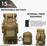 AZAD GEARS ARMY METAL FRAME HIKING RUCKSACK 125 LTR BAG WITH DETACHABLE 15 LTR BACKPACK AND MULTIPLE POCKETS AND  PROTECTED BASE FOR TREKKING AND TRAVELLING | MEN & WOMEN | ARMY LITE GREEN | LARGE CAPACITY