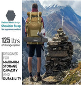 AZAD GEARS ARMY METAL FRAME HIKING RUCKSACK 125 LTR BAG WITH DETACHABLE 15 LTR BACKPACK AND MULTIPLE POCKETS AND  PROTECTED BASE FOR TREKKING AND TRAVELLING | MEN & WOMEN | ARMY LITE GREEN | LARGE CAPACITY