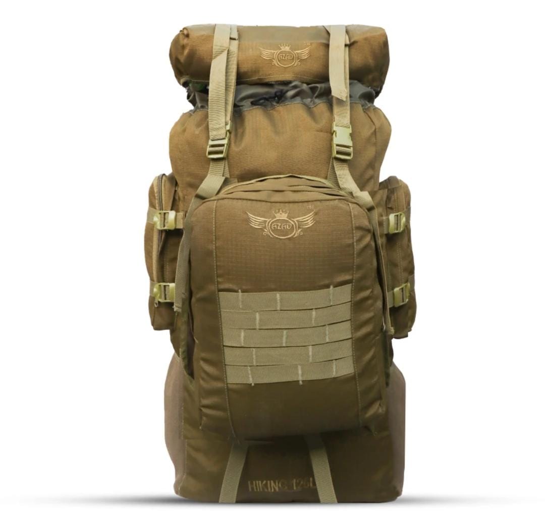 AZAD GEARS ARMY METAL FRAME HIKING RUCKSACK 125 LTR BAG WITH DETACHABLE 15 LTR BACKPACK AND MULTIPLE POCKETS AND  PROTECTED BASE FOR TREKKING AND TRAVELLING | MEN & WOMEN | ARMY LITE GREEN | LARGE CAPACITY