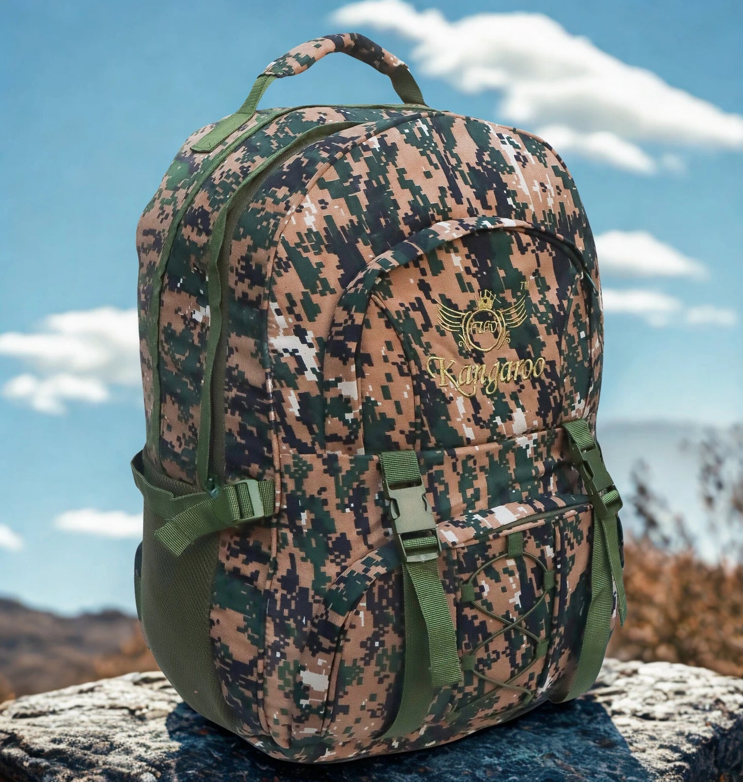 AZAD GEARS ARMY KANGAROO 70 LTR BACKPACK WITH EXTRA SPACE WITH 2 COMPARTMENTS AND 3 POCKETS FOR TREKKING AND TRAVELLING | MEN & WOMEN | ARMY COBRA| FREE SIZE