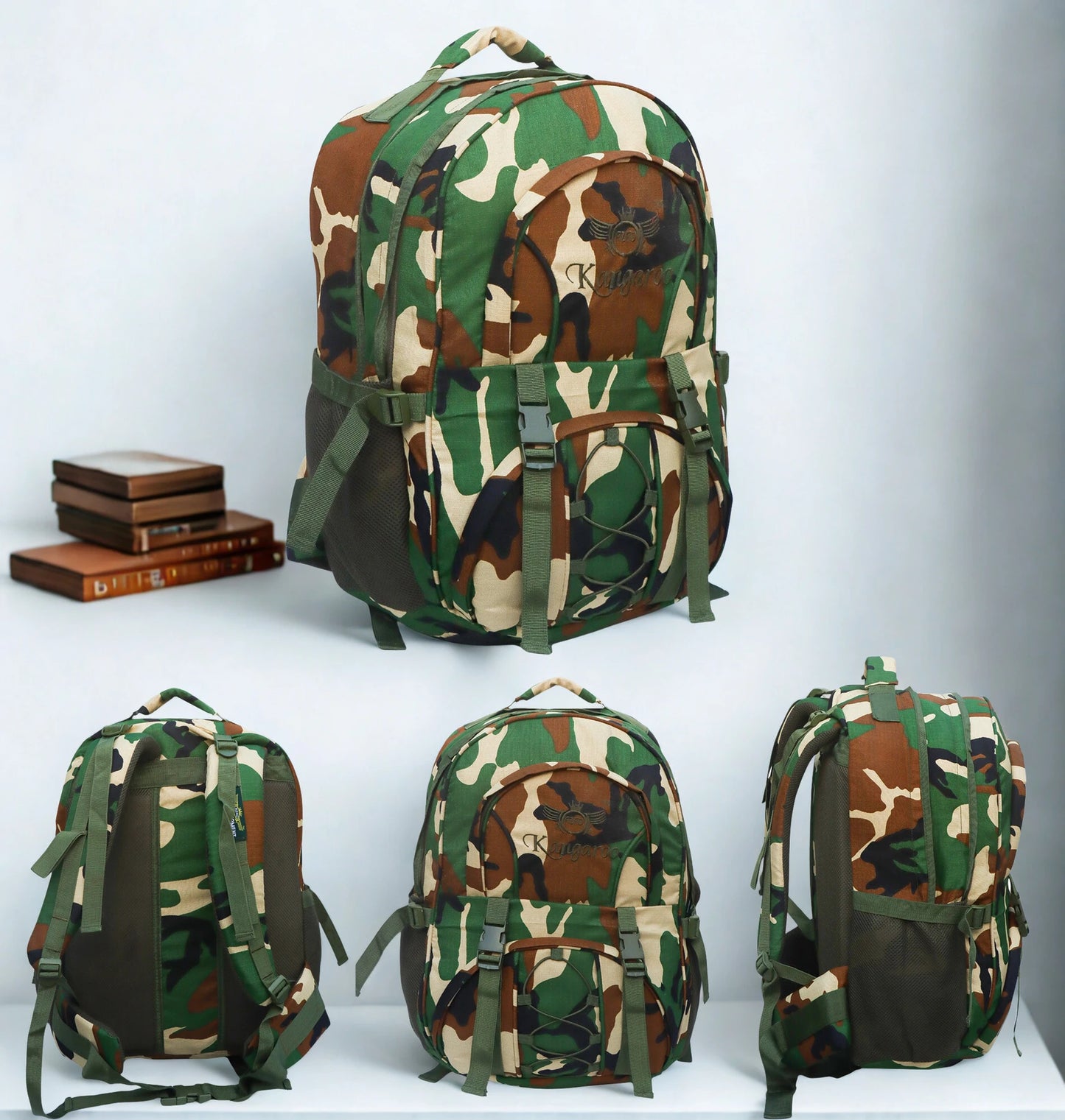 AZAD GEARS ARMY KANGAROO 70 LTR BACKPACK WITH EXTRA SPACE WITH 2 COMPARTMENTS AND 3 POCKETS FOR TREKKING AND TRAVELLING | MEN & WOMEN | ARMY POLYESTER CAMOUFLAGE| FREE SIZE