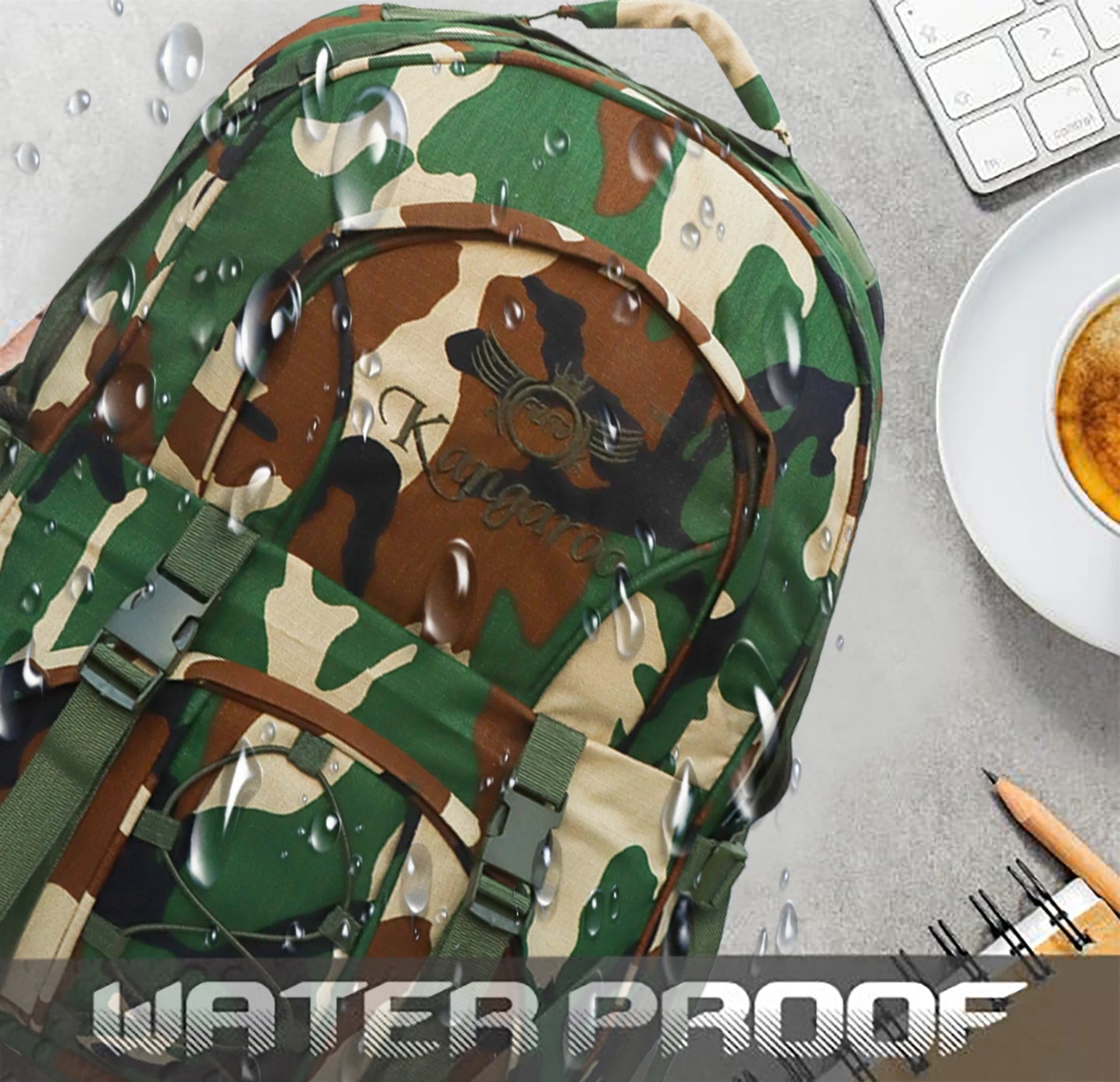 AZAD GEARS ARMY KANGAROO 70 LTR BACKPACK WITH EXTRA SPACE WITH 2 COMPARTMENTS AND 3 POCKETS FOR TREKKING AND TRAVELLING | MEN & WOMEN | ARMY POLYESTER CAMOUFLAGE| FREE SIZE