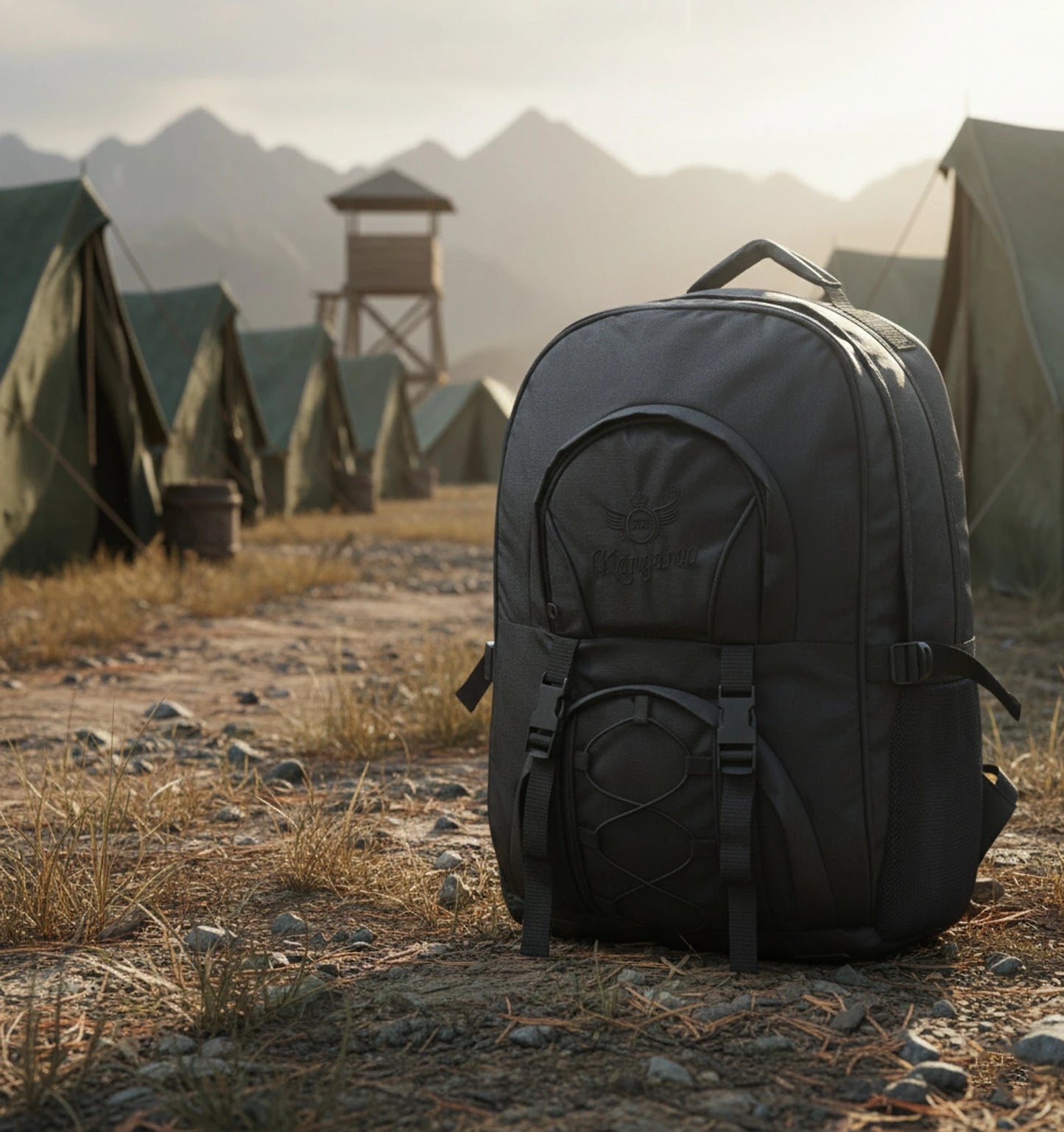 AZAD GEARS ARMY KANGAROO 70 LTR BACKPACK WITH EXTRA SPACE WITH 2 COMPARTMENTS AND 3 POCKETS FOR TREKKING AND TRAVELLING | MEN & WOMEN | ARMY BLACK| FREE SIZE