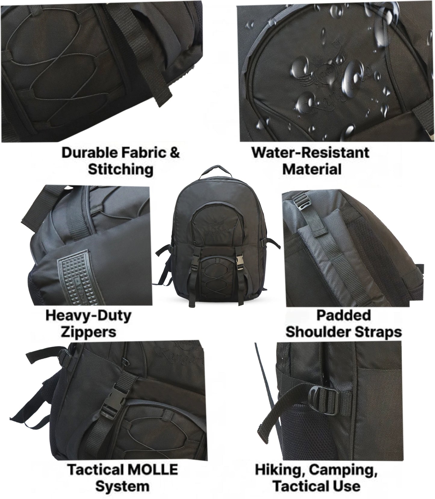 AZAD GEARS ARMY KANGAROO 70 LTR BACKPACK WITH EXTRA SPACE WITH 2 COMPARTMENTS AND 3 POCKETS FOR TREKKING AND TRAVELLING | MEN & WOMEN | ARMY BLACK| FREE SIZE