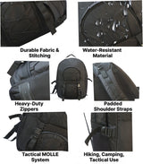 AZAD GEARS ARMY KANGAROO 70 LTR BACKPACK WITH EXTRA SPACE WITH 2 COMPARTMENTS AND 3 POCKETS FOR TREKKING AND TRAVELLING | MEN & WOMEN | ARMY BLACK| FREE SIZE