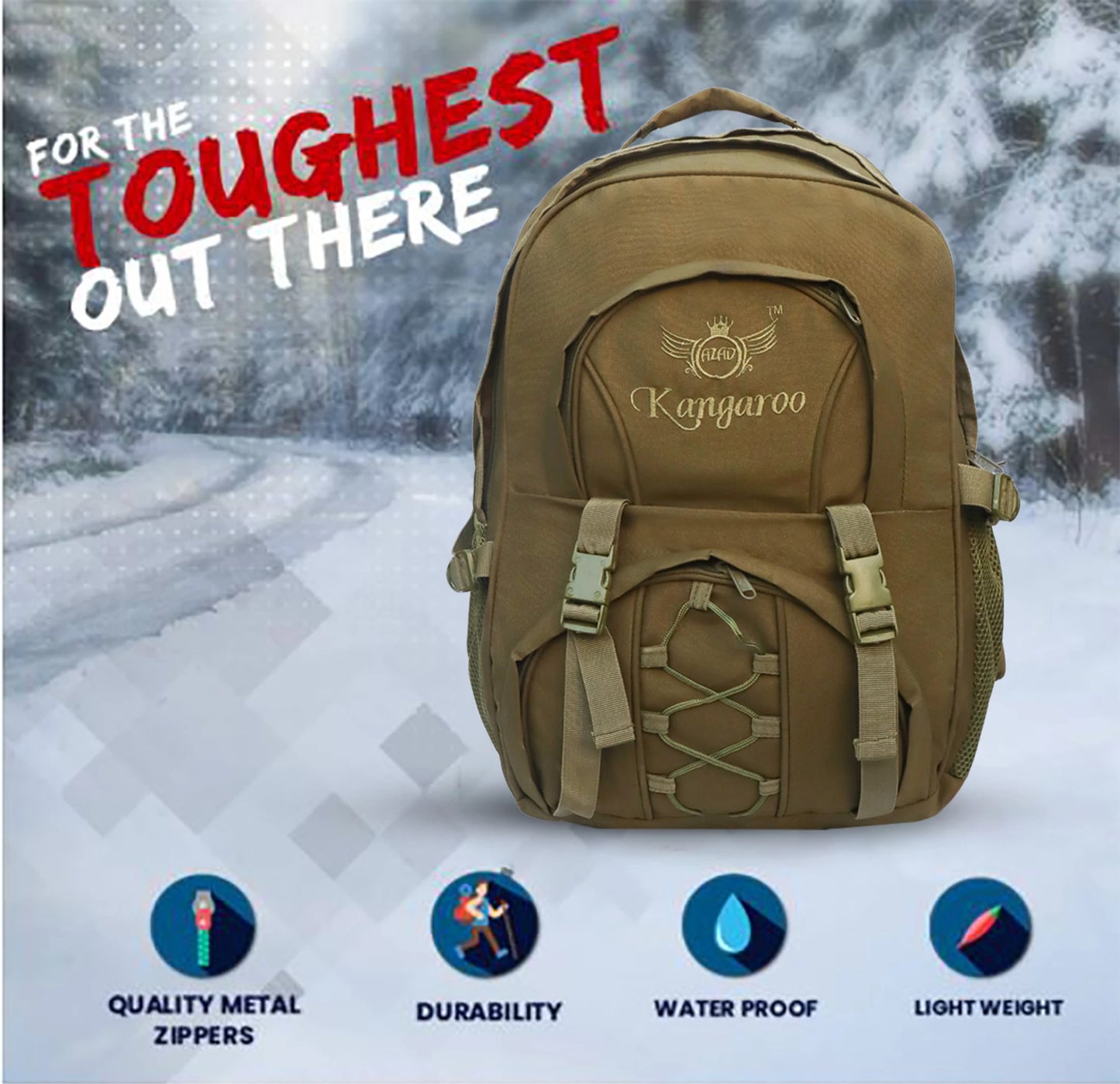 AZAD GEARS ARMY KANGAROO 70 LTR BACKPACK WITH EXTRA SPACE WITH 2 COMPARTMENTS AND 3 POCKETS FOR TREKKING AND TRAVELLING | MEN & WOMEN | ARMY LITE GREEN| FREE SIZE