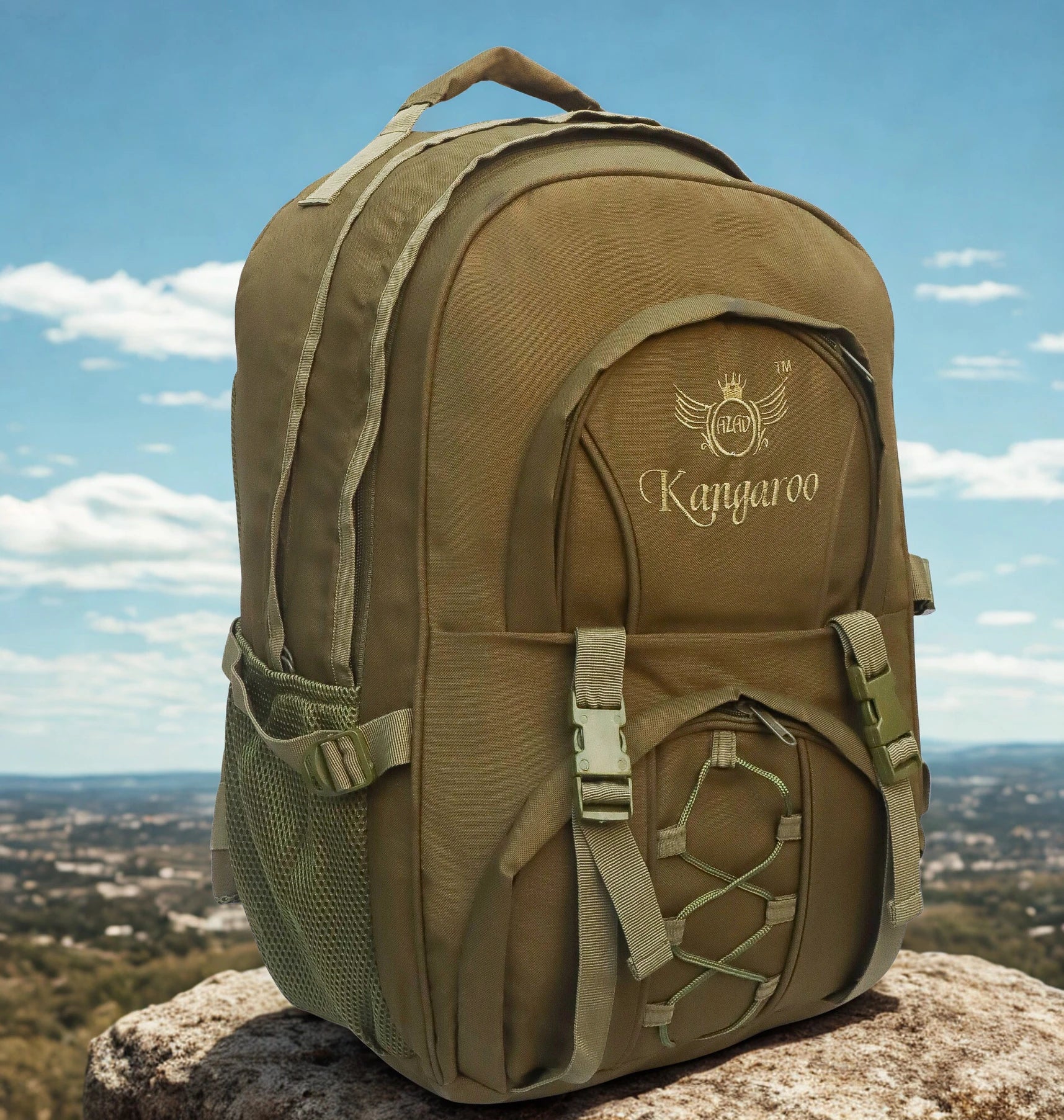AZAD GEARS ARMY KANGAROO 70 LTR BACKPACK WITH EXTRA SPACE WITH 2 COMPARTMENTS AND 3 POCKETS FOR TREKKING AND TRAVELLING | MEN & WOMEN | ARMY LITE GREEN| FREE SIZE