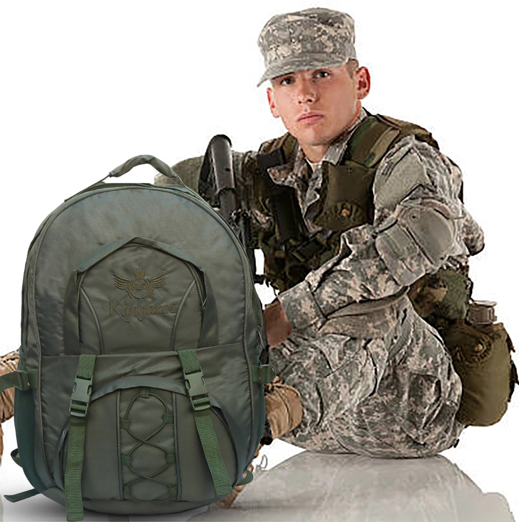 AZAD GEARS ARMY KANGAROO 70 LTR BACKPACK WITH EXTRA SPACE WITH 2 COMPARTMENTS AND 3 POCKETS FOR TREKKING AND TRAVELLING | MEN & WOMEN | ARMY GREEN| FREE SIZE