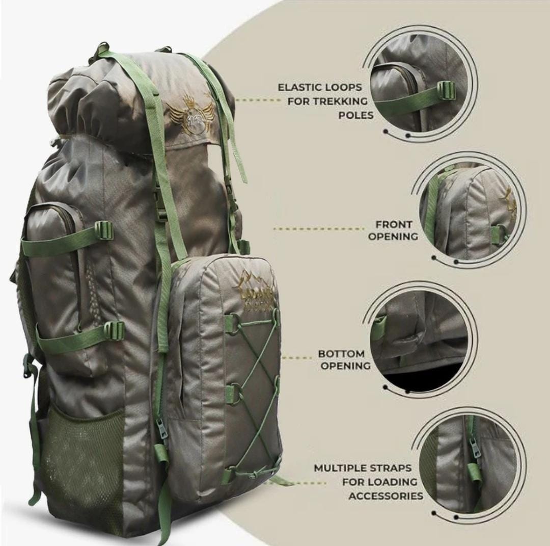 AZAD GEARS ARMY METAL FRAME LADDAK RUCKSACK 125 LTR BAG WITH DETACHABLE BACKPACK AND MULTIPLE POCKETS AND  PROTECTED BASE FOR TREKKING AND TRAVELLING | MEN & WOMEN | ARMY GREEN | LARGE CAPACITY