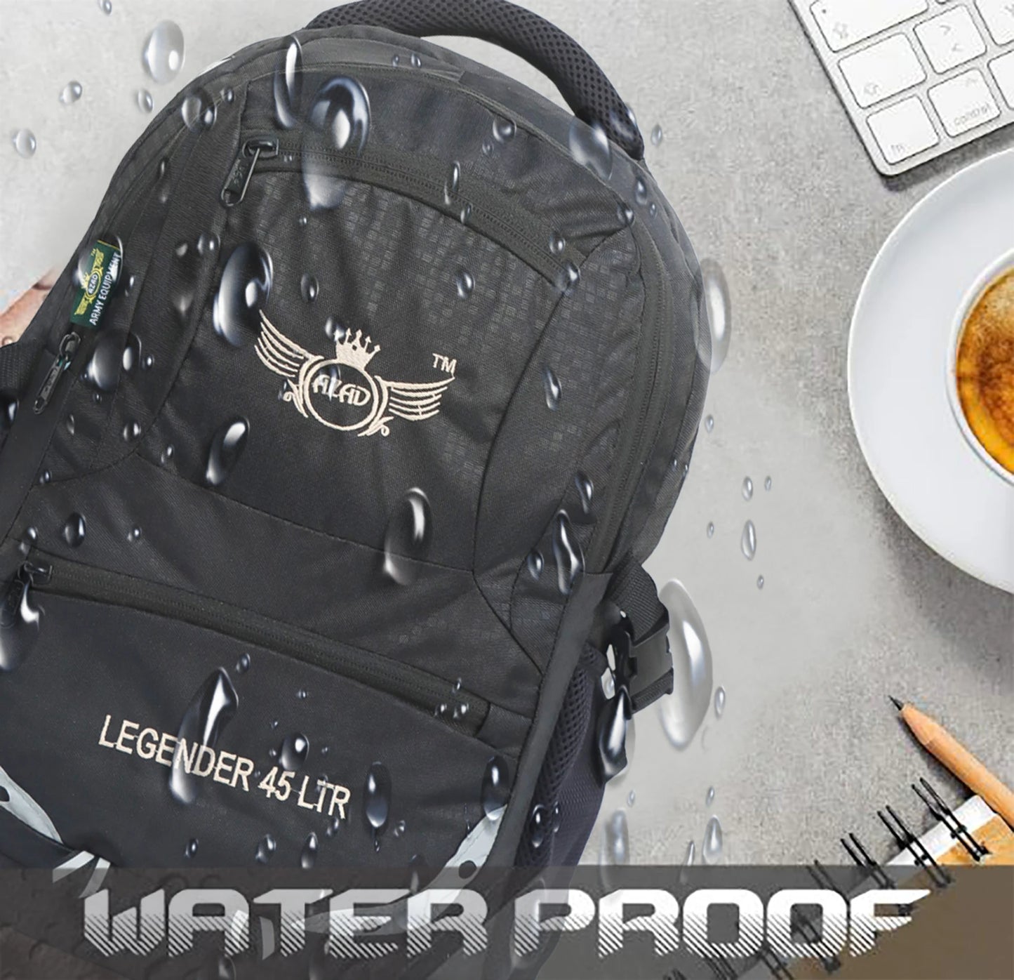 AZAD GEARS ARMY LEGENDER 45 LTR BACKPACK WITH EXTRA SPACE WITH 2 COMPARTMENT AND 4 POCKETS FOR TREKKING AND TRAVELLING | MEN & WOMEN | ARMY BLACK| FREE SIZE