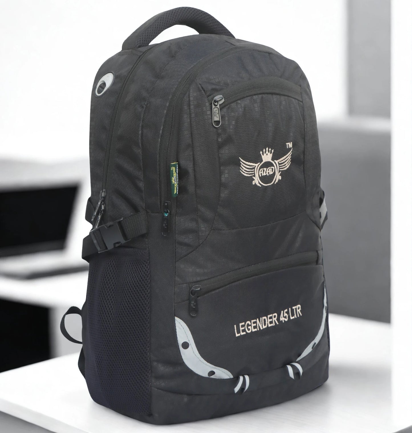 AZAD GEARS ARMY LEGENDER 45 LTR BACKPACK WITH EXTRA SPACE WITH 2 COMPARTMENT AND 4 POCKETS FOR TREKKING AND TRAVELLING | MEN & WOMEN | ARMY BLACK| FREE SIZE