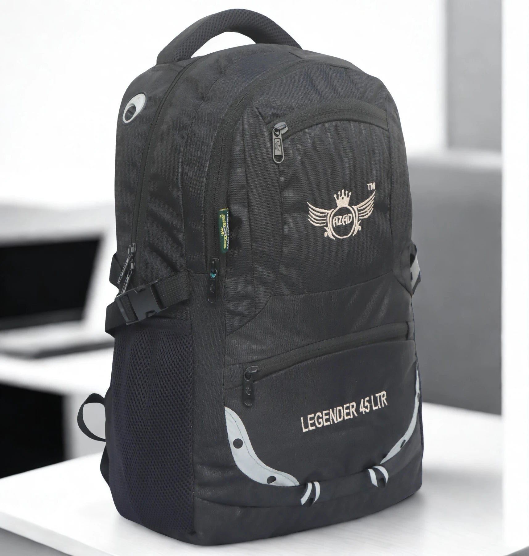AZAD GEARS ARMY LEGENDER 45 LTR BACKPACK WITH EXTRA SPACE WITH 2 COMPARTMENT AND 4 POCKETS FOR TREKKING AND TRAVELLING | MEN & WOMEN | ARMY BLACK| FREE SIZE