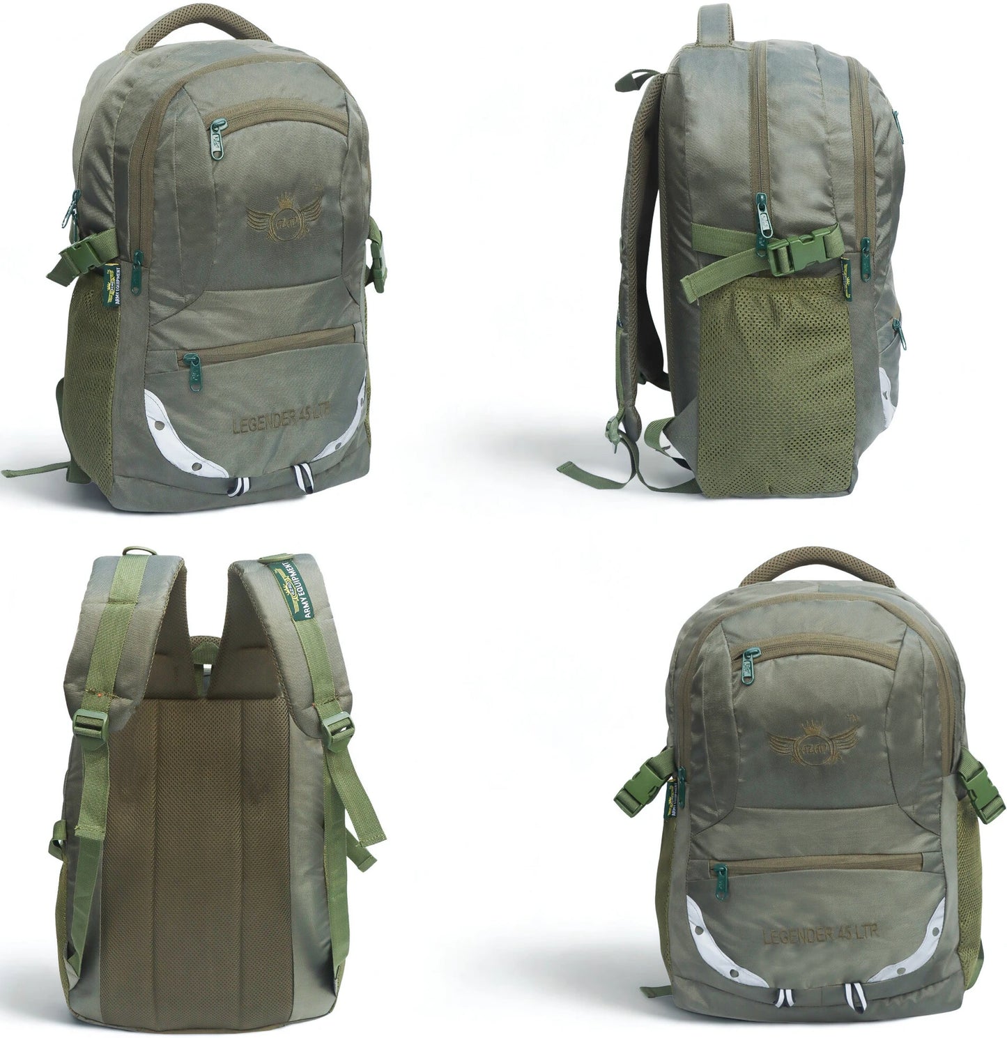 AZAD GEARS ARMY LEGENDER 45 LTR BACKPACK WITH EXTRA SPACE WITH 2 COMPARTMENT AND 4 POCKETS FOR TREKKING AND TRAVELLING | MEN & WOMEN | ARMY GREEN| FREE SIZE
