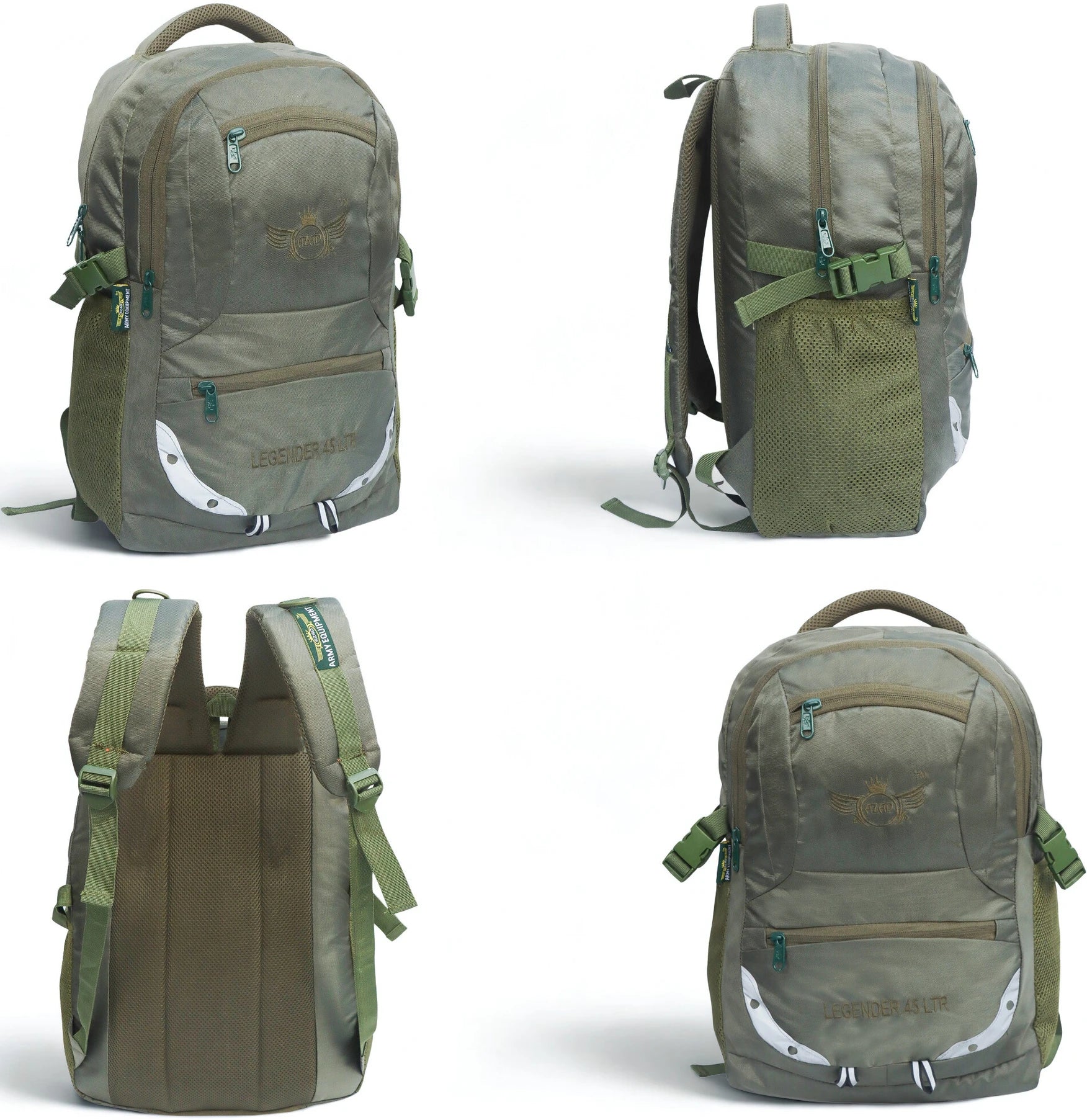 AZAD GEARS ARMY LEGENDER 45 LTR BACKPACK WITH EXTRA SPACE WITH 2 COMPARTMENT AND 4 POCKETS FOR TREKKING AND TRAVELLING | MEN & WOMEN | ARMY GREEN| FREE SIZE