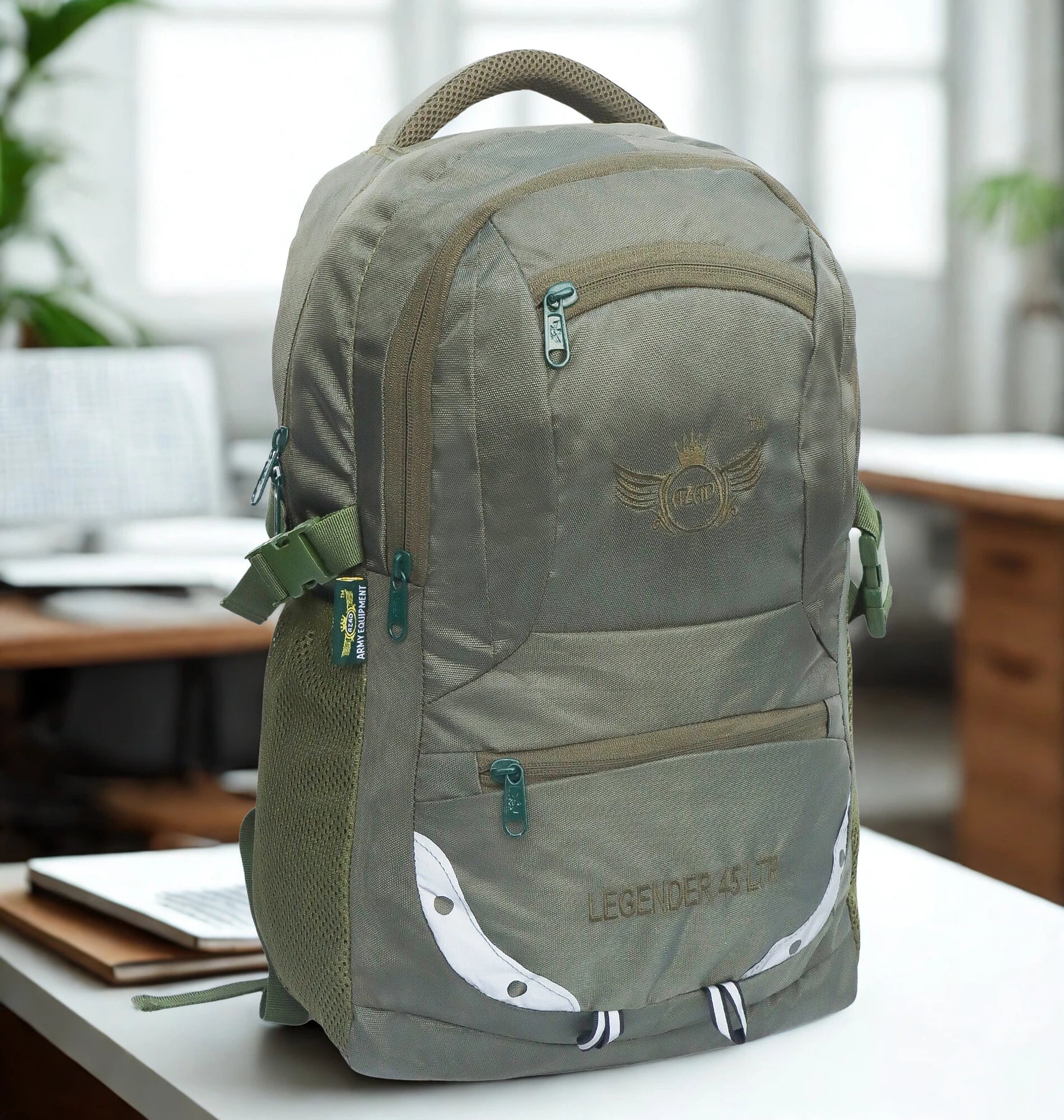 AZAD GEARS ARMY LEGENDER 45 LTR BACKPACK WITH EXTRA SPACE WITH 2 COMPARTMENT AND 4 POCKETS FOR TREKKING AND TRAVELLING | MEN & WOMEN | ARMY GREEN| FREE SIZE