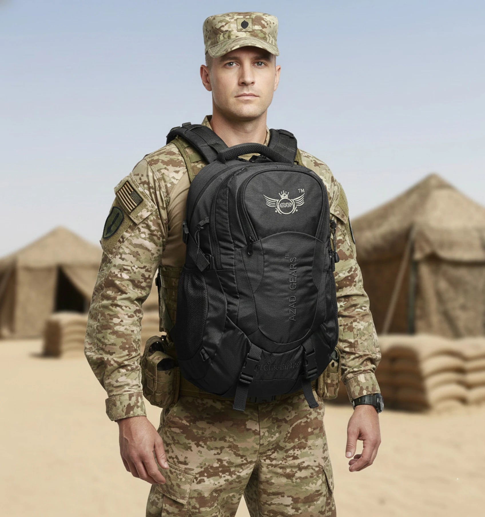 AZAD GEARS ARMY LEGENDER 55 LTR BACKPACK WITH EXTRA SPACE WITH 2 COMPARTMENT AND 4 POCKETS FOR TREKKING AND TRAVELLING | MEN & WOMEN | ARMY BLACK| FREE SIZE