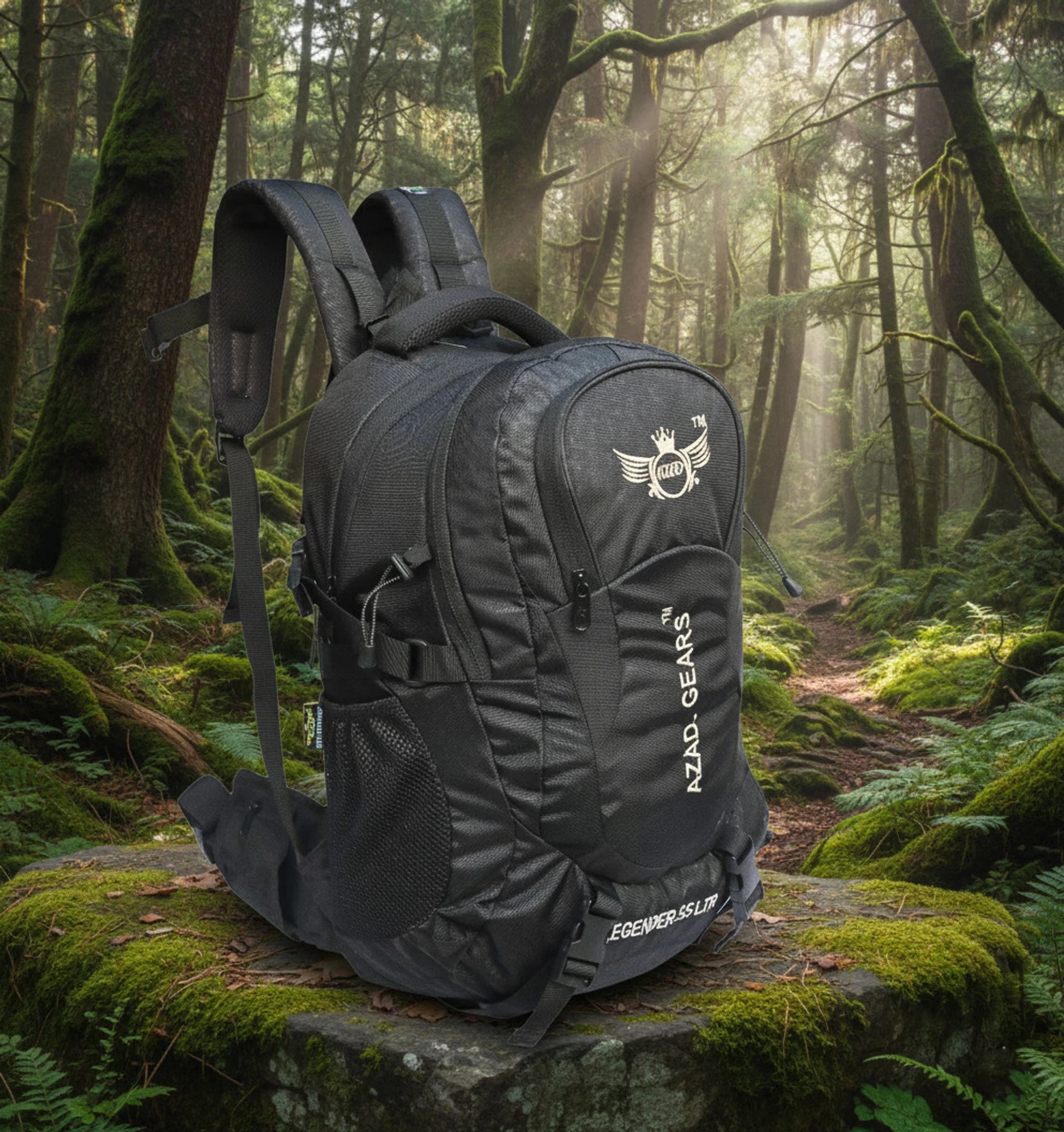 AZAD GEARS ARMY LEGENDER 55 LTR BACKPACK WITH EXTRA SPACE WITH 2 COMPARTMENT AND 4 POCKETS FOR TREKKING AND TRAVELLING | MEN & WOMEN | ARMY BLACK| FREE SIZE