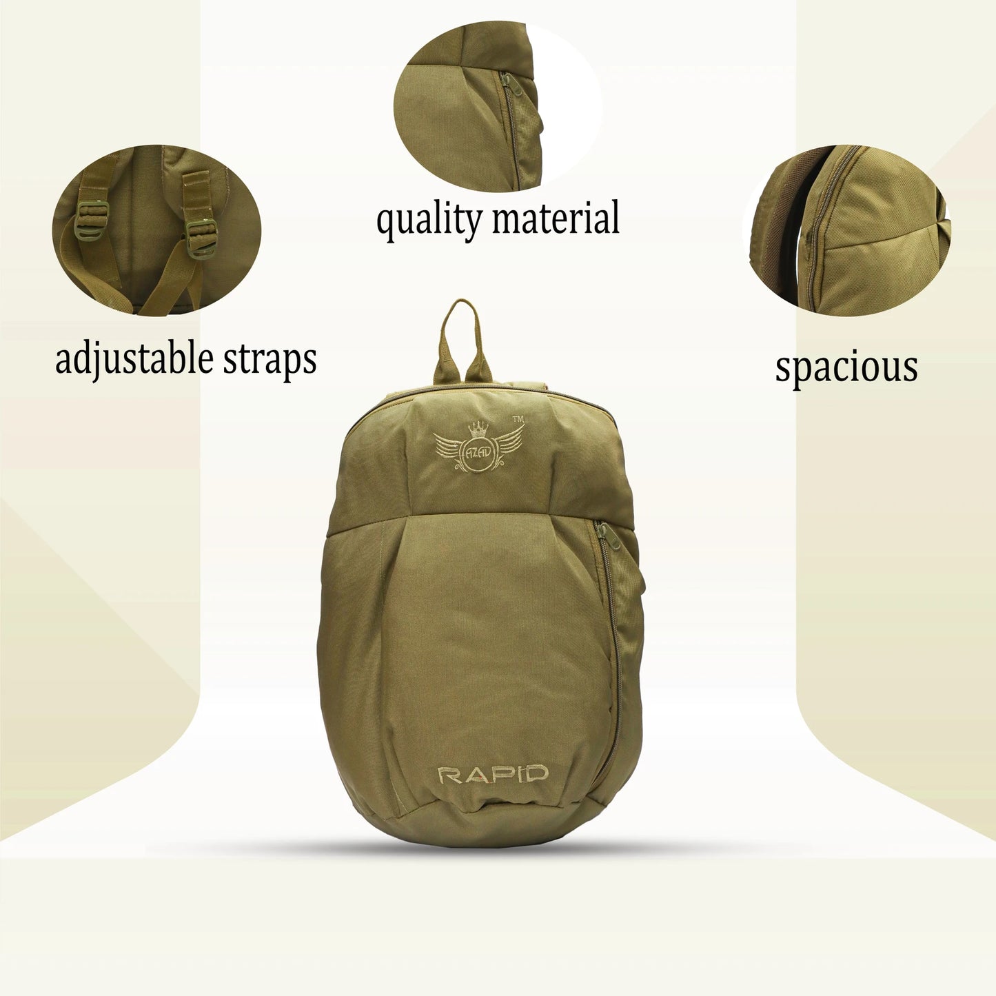 AZAD GEARS ARMY RAPID 35 LTR BACKPACK WITH EXTRA SPACE WITH 1 COMPARTMENT AND 1 POCKETS FOR TREKKING AND TRAVELLING | MEN & WOMEN | ARMY LITE GREEN |FREE SIZE