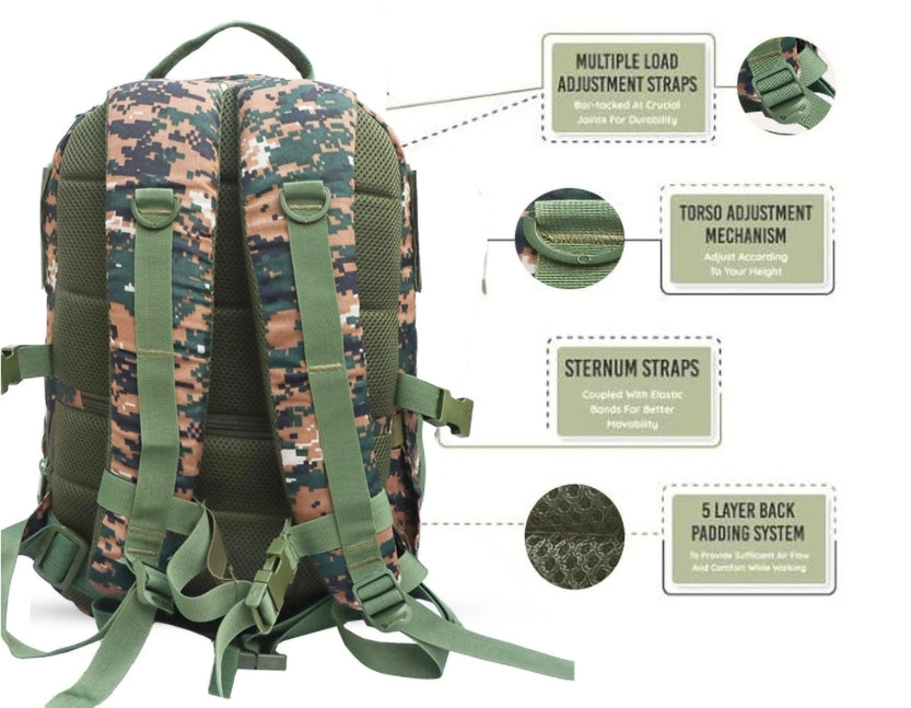 AZAD GEARS ARMY RIDER 35 LTR BACKPACK WITH EXTRA SPACE WITH 1 COMPARTMENT AND 5 POCKETS FOR TREKKING AND TRAVELLING | MEN & WOMEN | ARMY COBRA | FREE SIZE