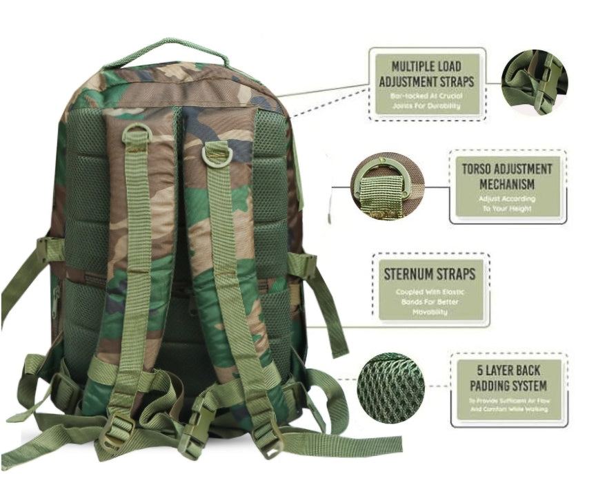 AZAD GEARS ARMY RIDER 35 LTR BACKPACK WITH EXTRA SPACE WITH 1 COMPARTMENT AND 5 POCKETS FOR TREKKING AND TRAVELLING | MEN & WOMEN | ARMY PRINTED | FREE SIZE